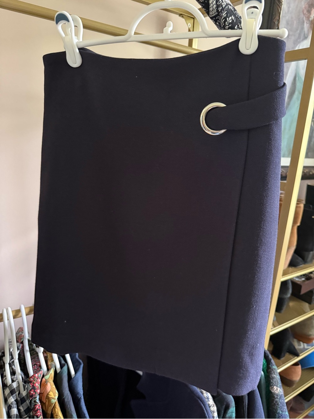 Ann Taylor Navy A-Line Skirt with Ring Detail